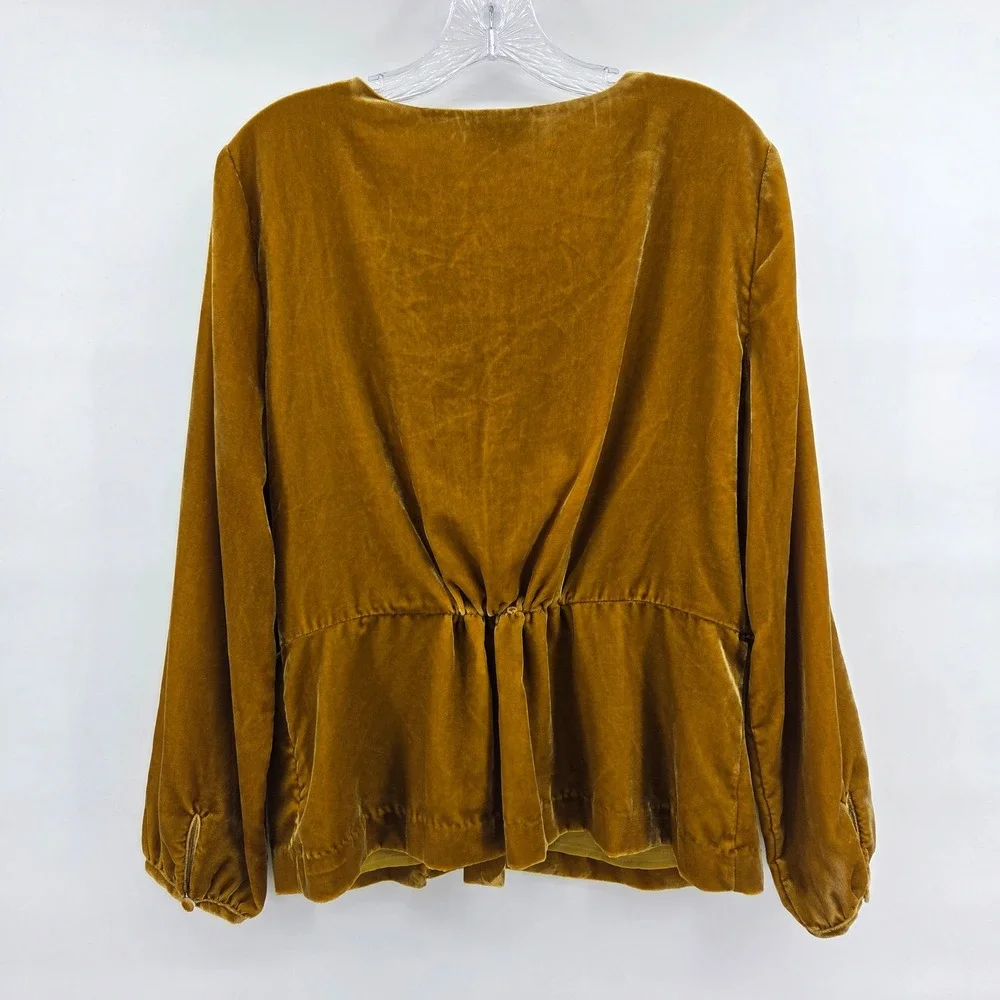 J. Crew Velvet Peplum Top 14 Gold V-Neck‎ Long Sleeve Luxe Boho Eclectic